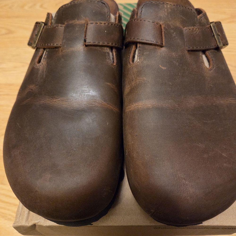 Women's White Mountain Footbeds Bari Oiled Leather Clogs Whiskey Brown Size 10